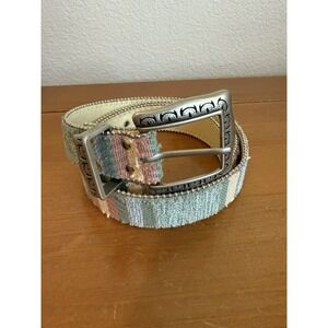 Vintage 90s Elite Fresno Calif Belt Pastel Colorful Woven Tapestry Boho Size-L